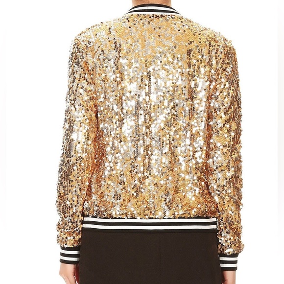 Sequin Bomber Varsity Zip-Up Jacket Women Sz XXL 20-22 - Picture 2 of 10